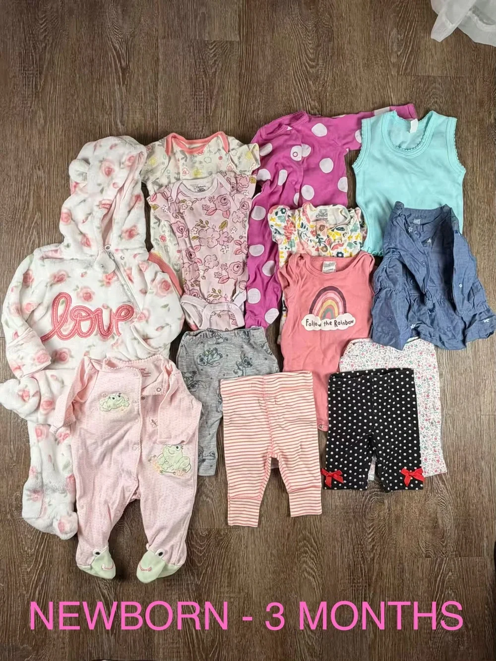 Baby Girl Newborn-3 Month Clothing Lot 13 Pieces Rompers Bodysuits Pants | NB-3M
